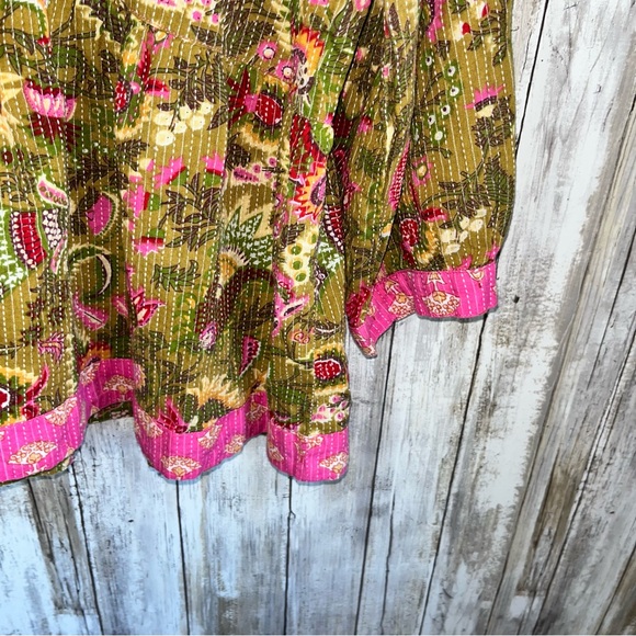 Ivy Jane Green & Pink Kantha Stitch Peplum Top - Picture 4 of 6